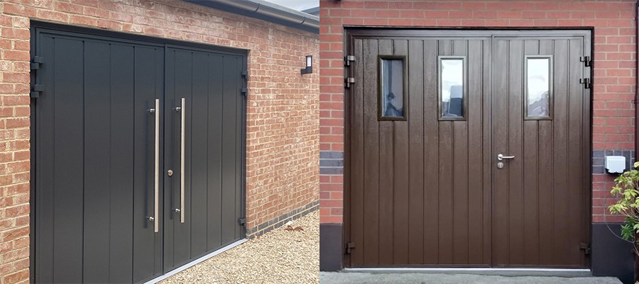 Express Garage Doors-side hinged black and brown doors