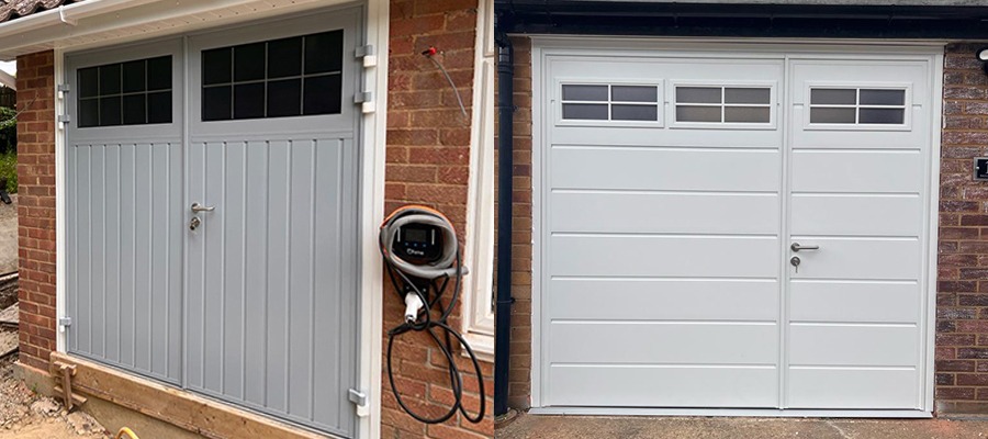 Express Garage Doors-side hinged centre rib and grey doors